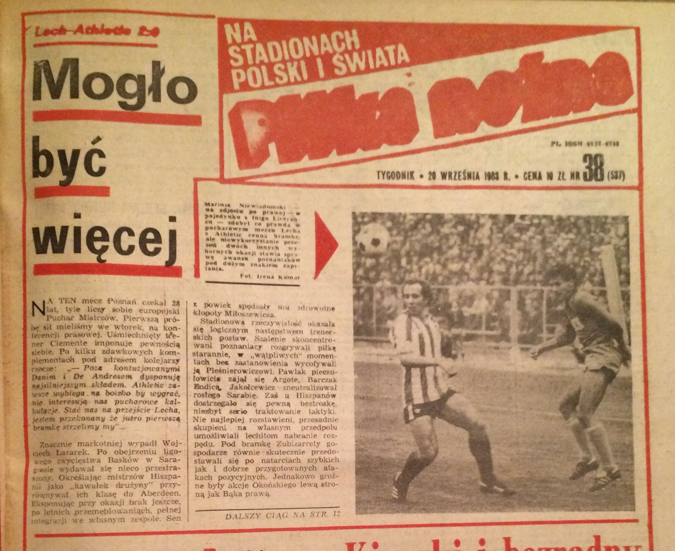 Piłka Nożna po meczu Lech Poznań - Athletic Bilbao 2:0 (14.09.1983)