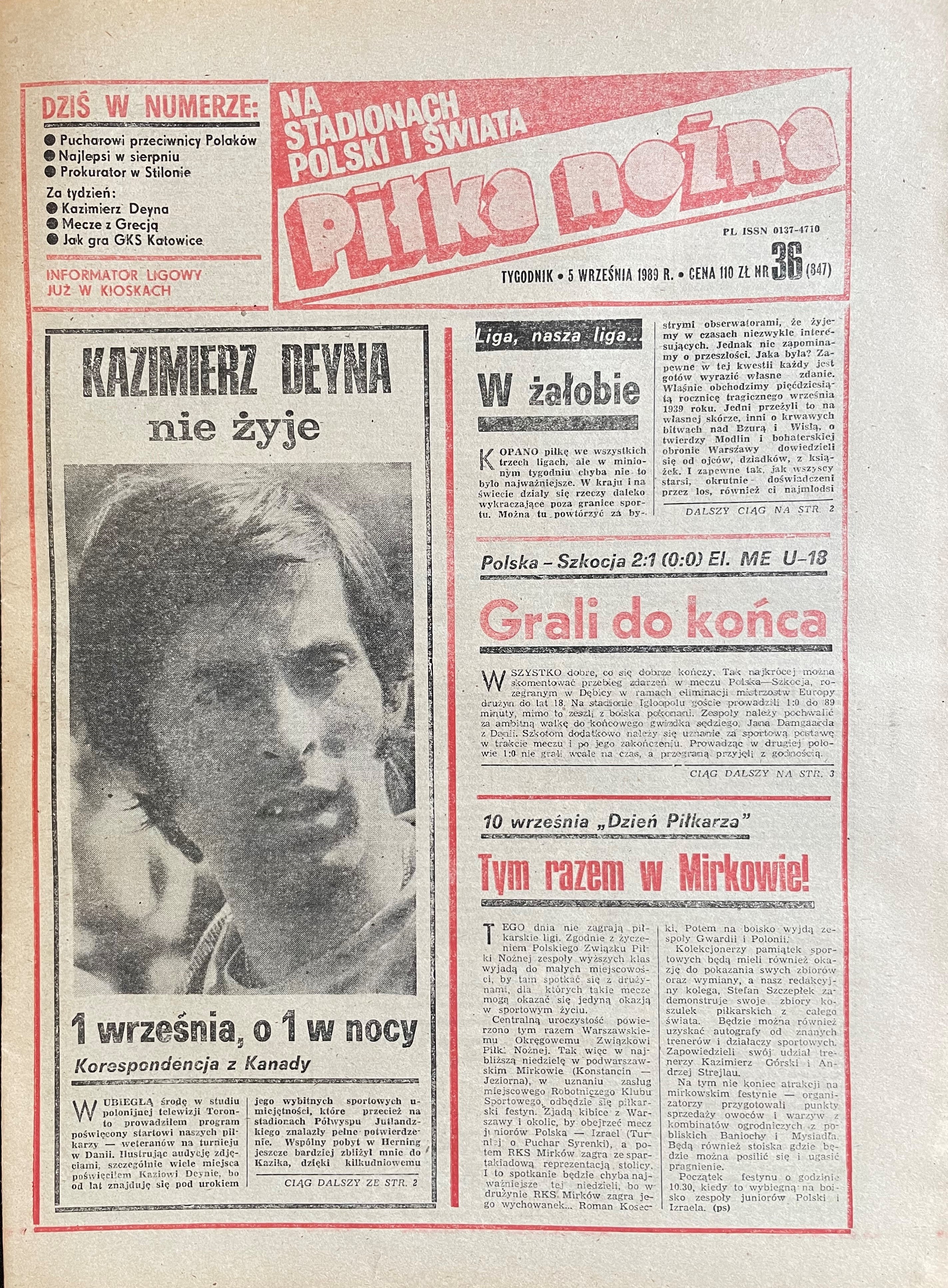 Piłka Nożna po meczu Polska - Szkocja 2:1 U18 (30.08.1989)