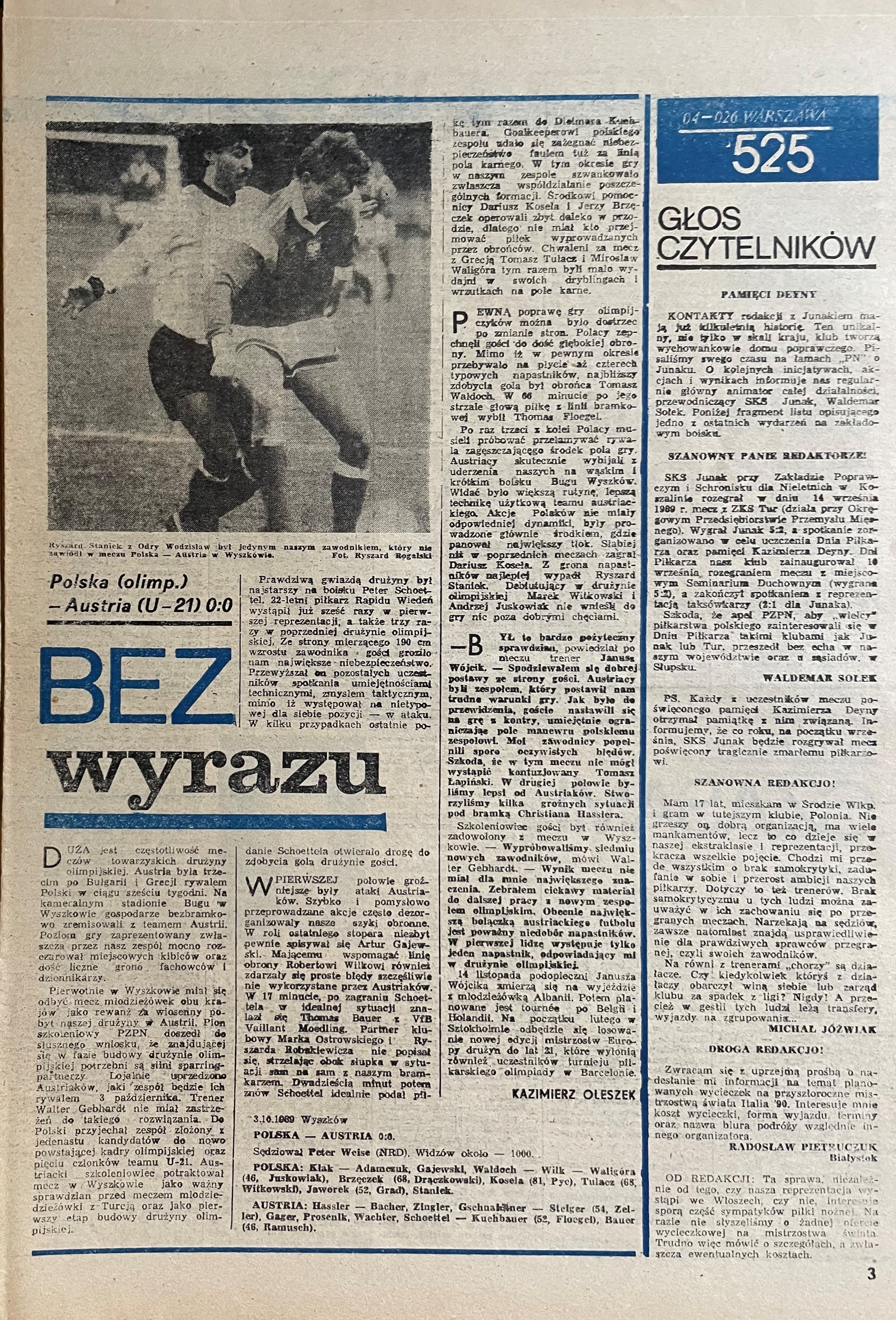 Piłka Nożna po meczu Polska U20 - Austria U21 0:0 (03.10.1989)