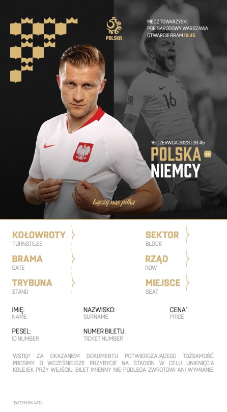 Polska - Niemcy 1:0 (16.06.2023) Bilet kolekcjonerski