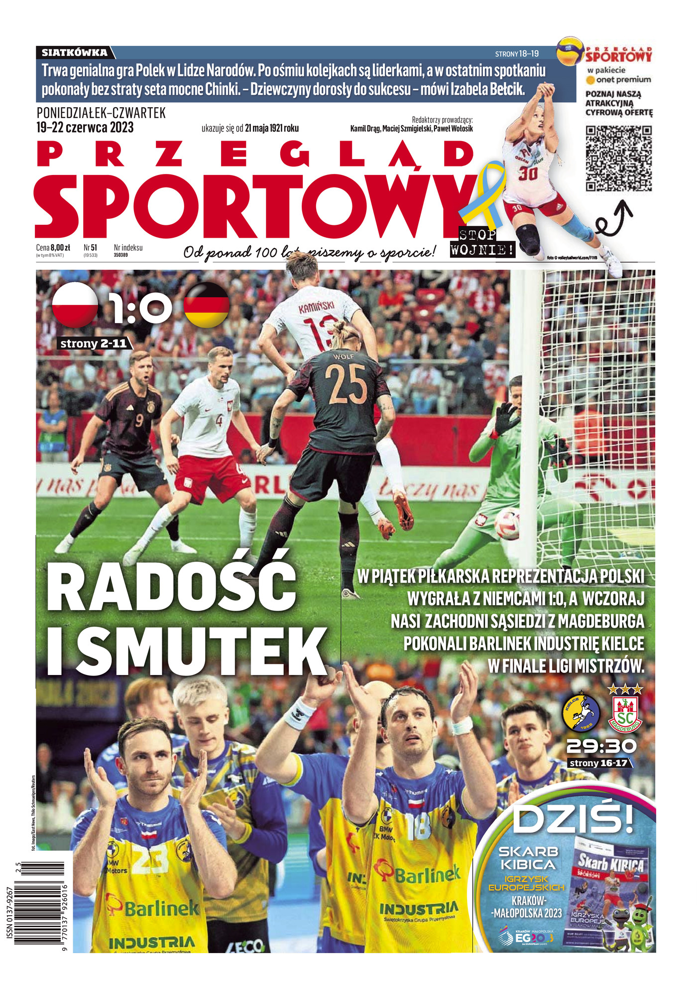 Przegląd Sportowy po meczu Polska - Niemcy 1:0 (16.06.2023)