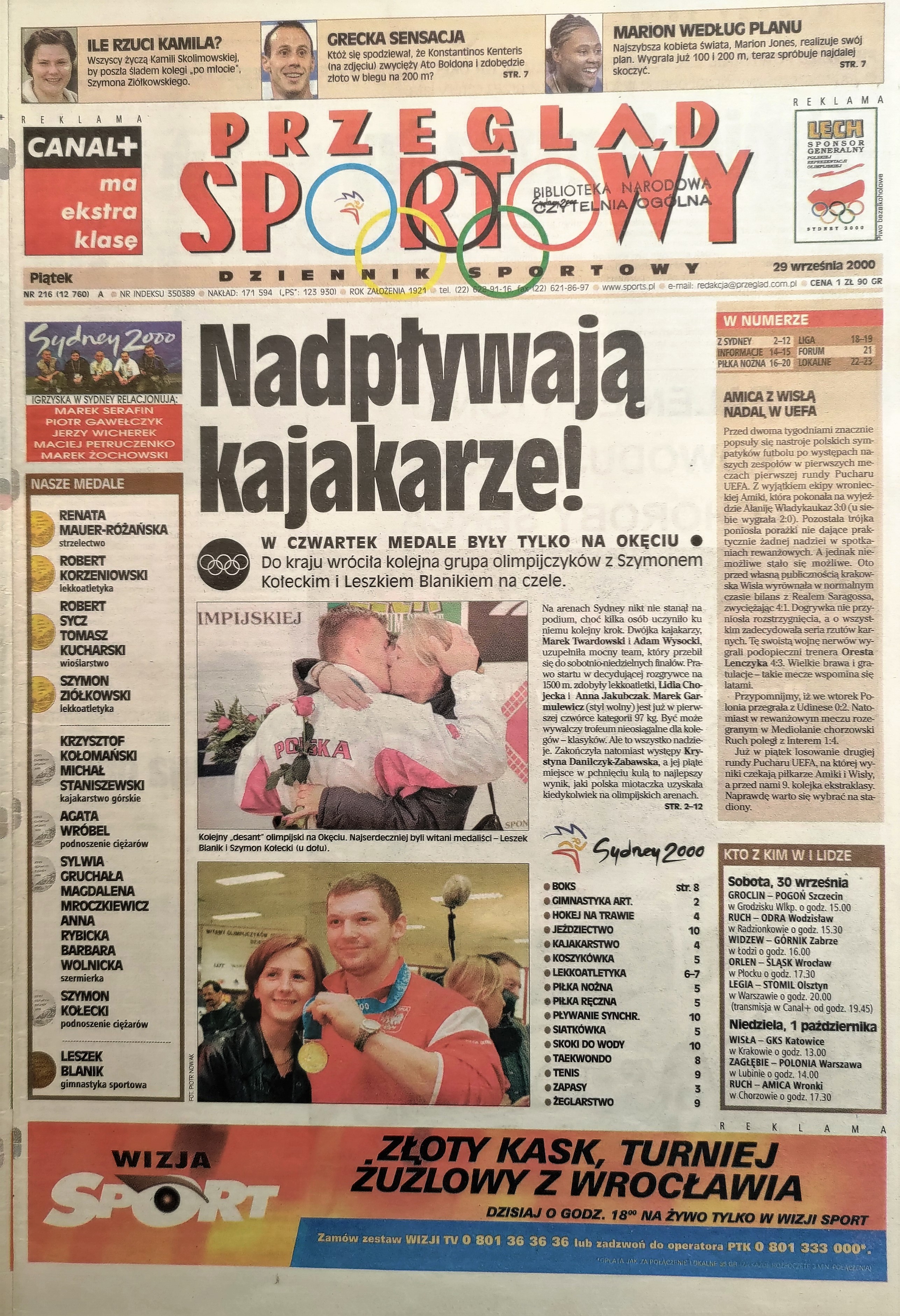 Przegląd Sportowy po meczu Wisła Kraków - Real Saragossa 4:1 pd, k 4-3 (28.09.2000)