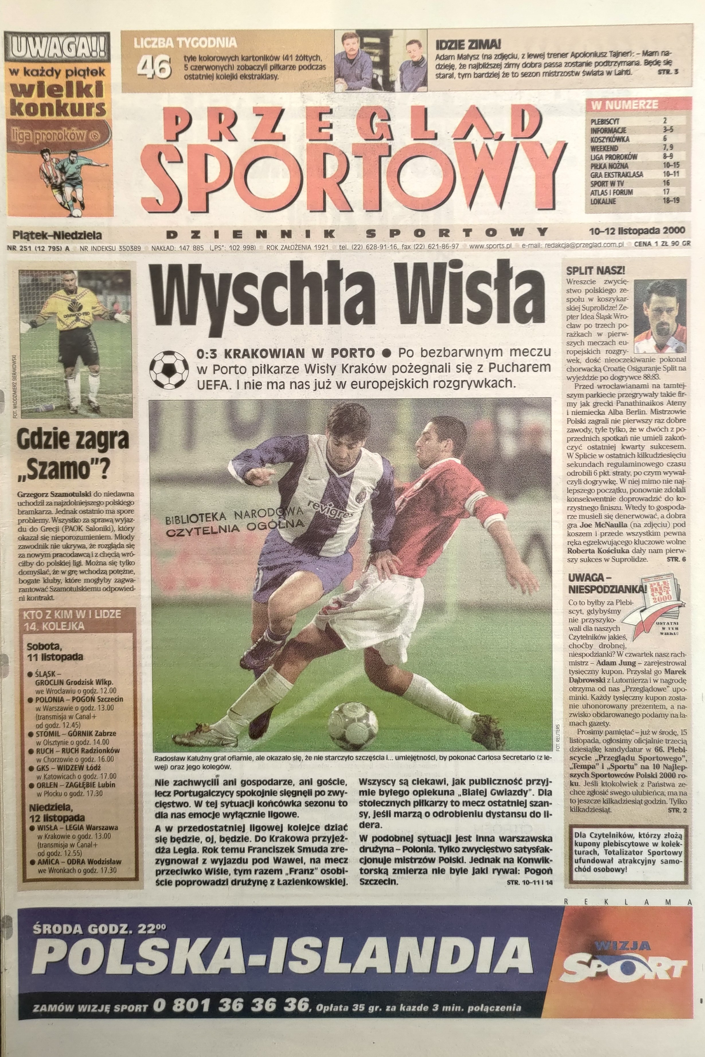 Przegląd Sportowy po meczu FC Porto - Wisła Kraków 3:0 (09.11.2000)