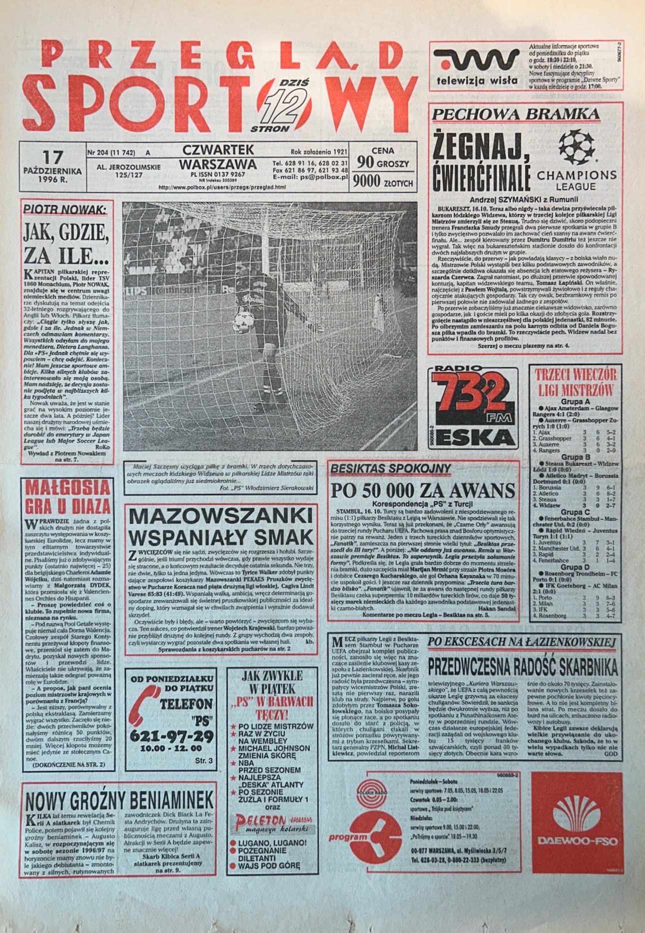 Przegląd Sportowy po meczu Steaua Bukareszt - Widzew Łódź 1:0 (16.10.1996)