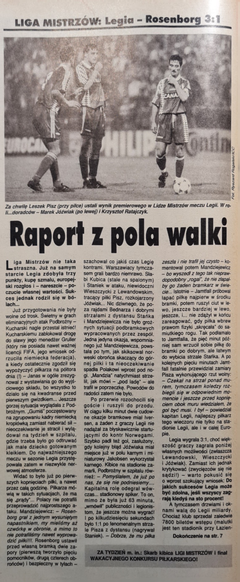 Piłka Nożna Legia Warszawa - Rosenborg Trondheim 3:1 (13.09.1995)