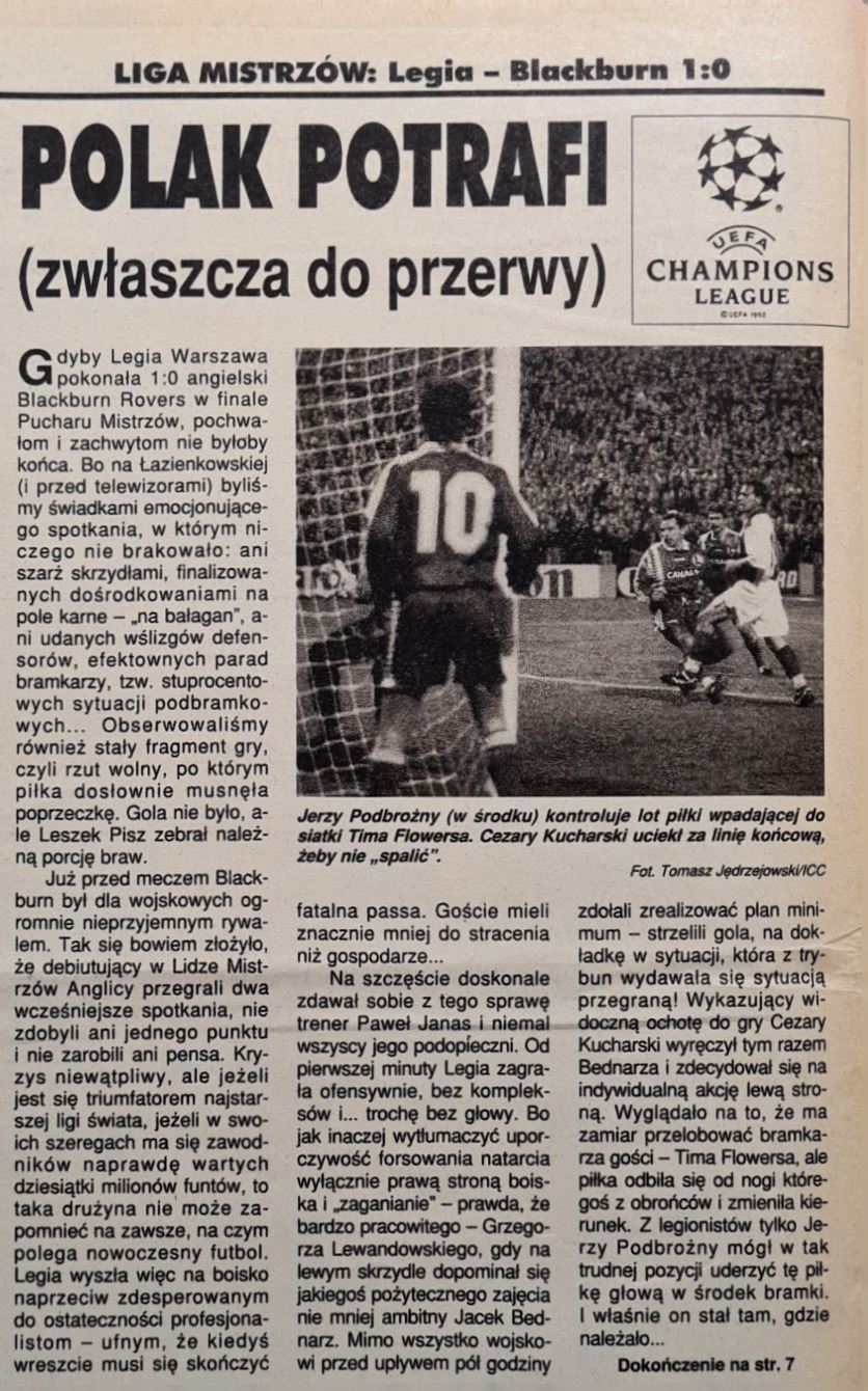 Piłka Nożna po meczu Legia Warszawa - Blackburn Rovers 1:0 (18.10.1995)