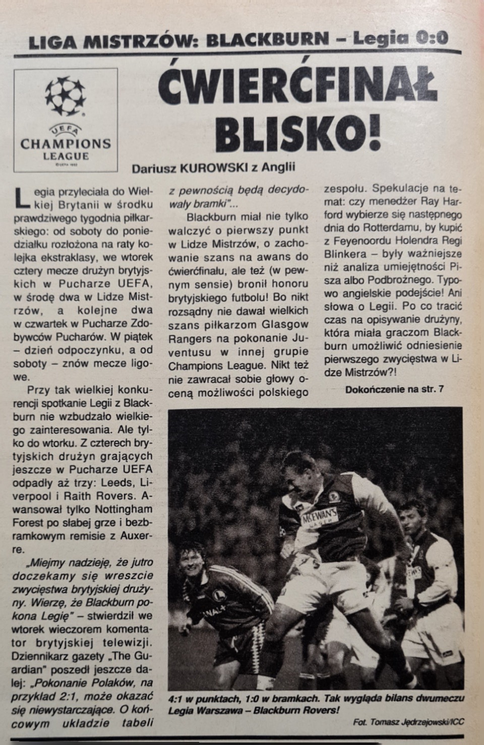 Piłka Nożna po meczu Blackburn Rovers - Legia Warszawa 0:0 (01.11.1995)