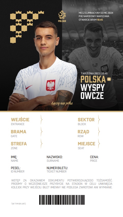 Polska - Wyspy Owcze 2:0 (07.09.2023) Bilet kolekcjonerski