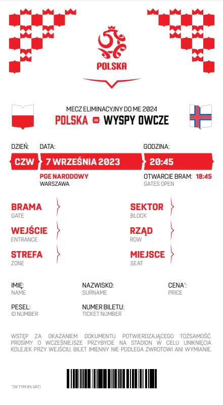 Polska - Wyspy Owcze 2:0 (07.09.2023) Bilet