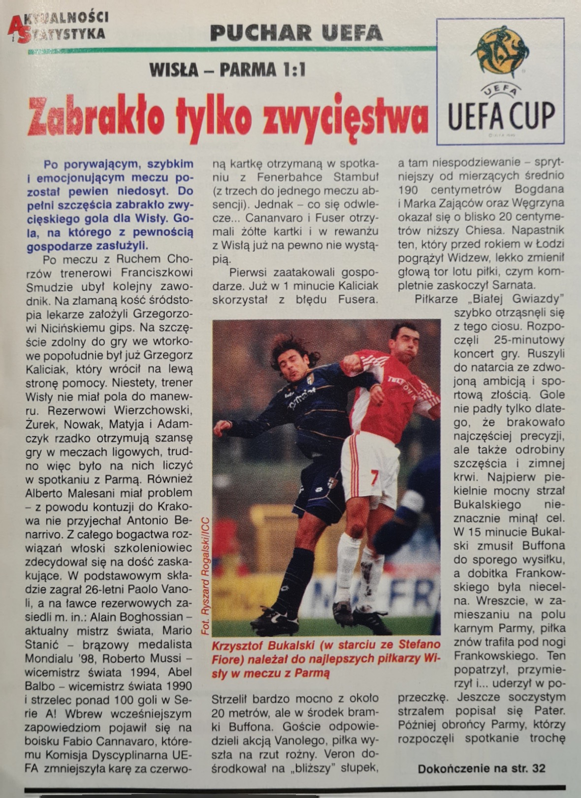 Piłka Nożna po meczu Wisła Kraków - Parma AC 1:1 (20.10.1998)