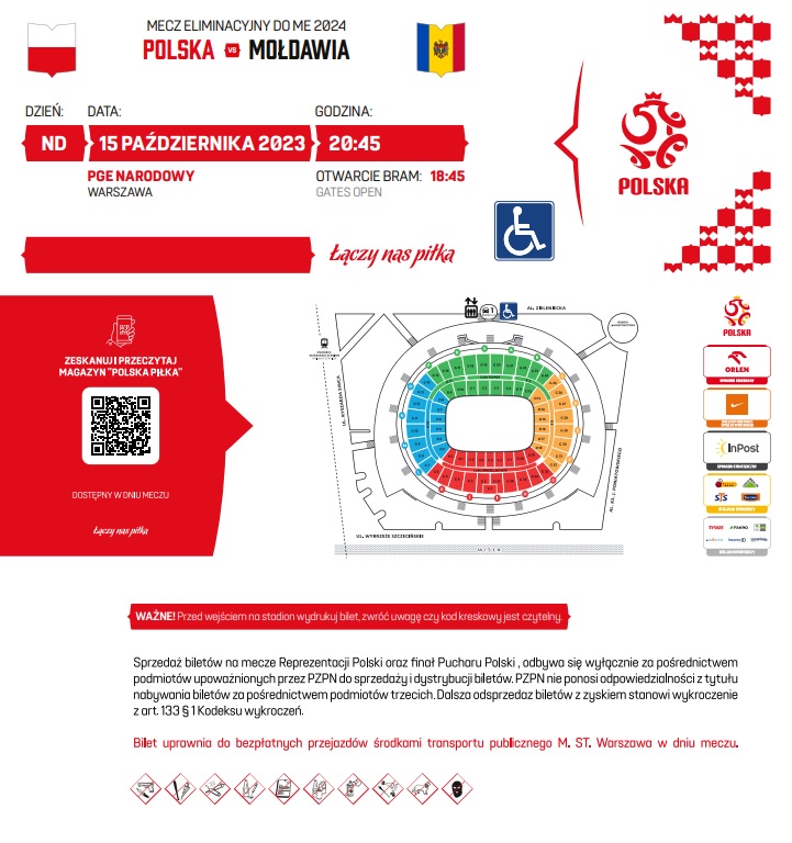 Polska - Mołdawia 1:1 (15.10.2023) Bilet domowy