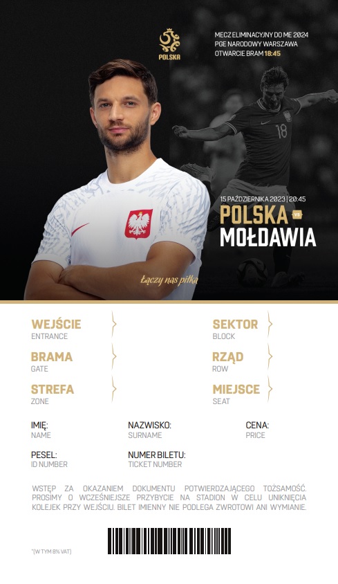 Polska - Mołdawia 1:1 (15.10.2023) Bilet kolekcjonerski