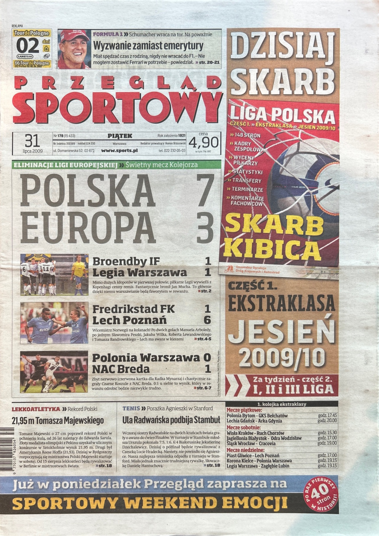 Przegląd Sportowy po meczu Brøndby Kopenhaga - Legia Warszawa 1:1 (30.07.2009)	