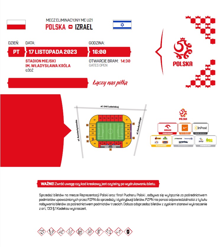 Bilet z meczu Polska - Izrael 2:1 U21 (17.11.2023)