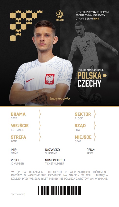 Polska - Czechy 1:1, 17.11.2023 Bilet kolekcjonerski