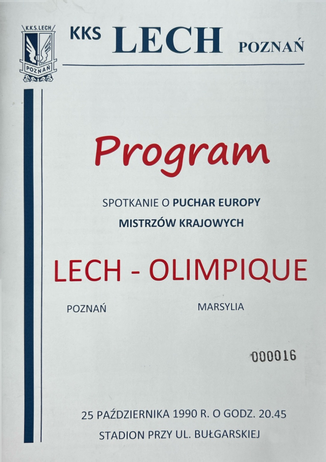 Program meczowy Lech Poznań - Olympique Marsylia 3:2 (25.10.1990)