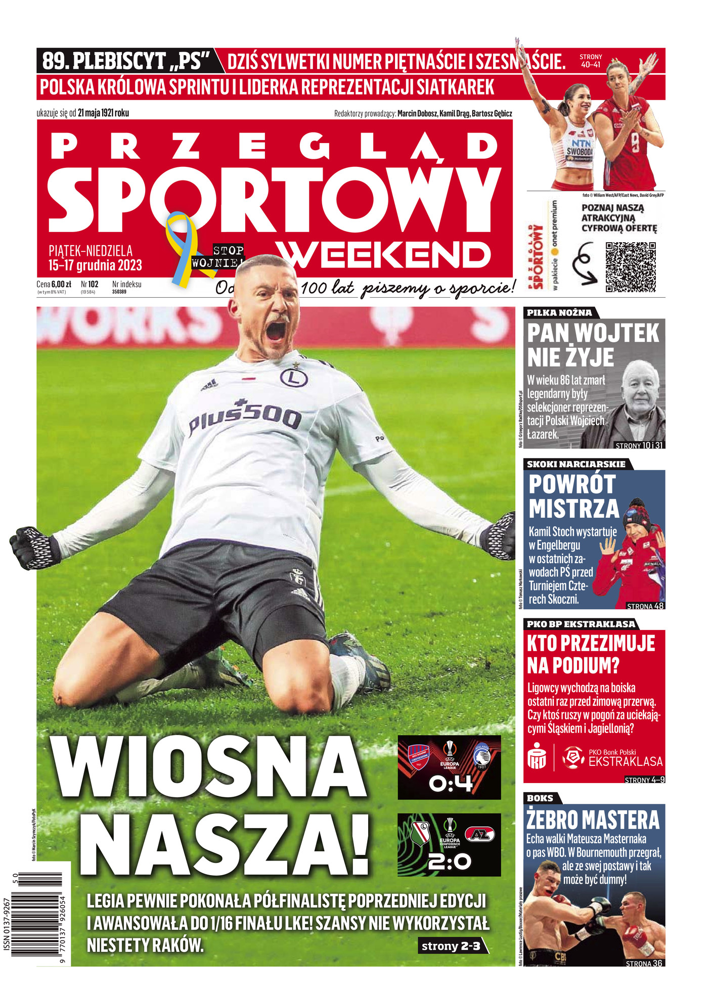 Przegląd Sportowy po meczach Legia Warszawa - AZ Alkmaar 2:0 i Raków Częstochowa - Atalanta Bergamo 0:4 (14.12.2023)