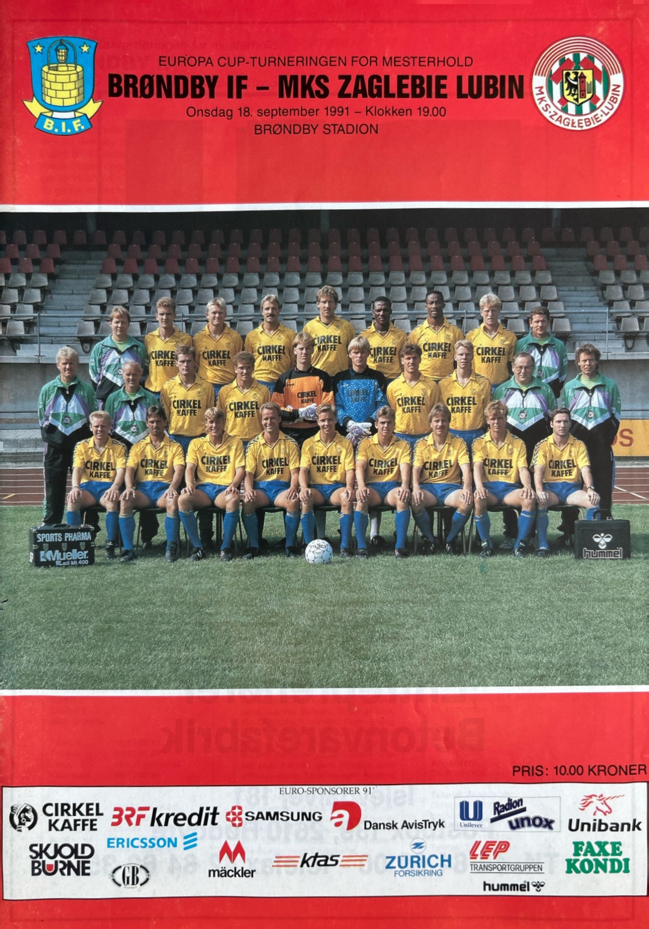 Program meczowy Brøndby Kopenhaga - Zagłębie Lubin 3:0 (18.09.1991)