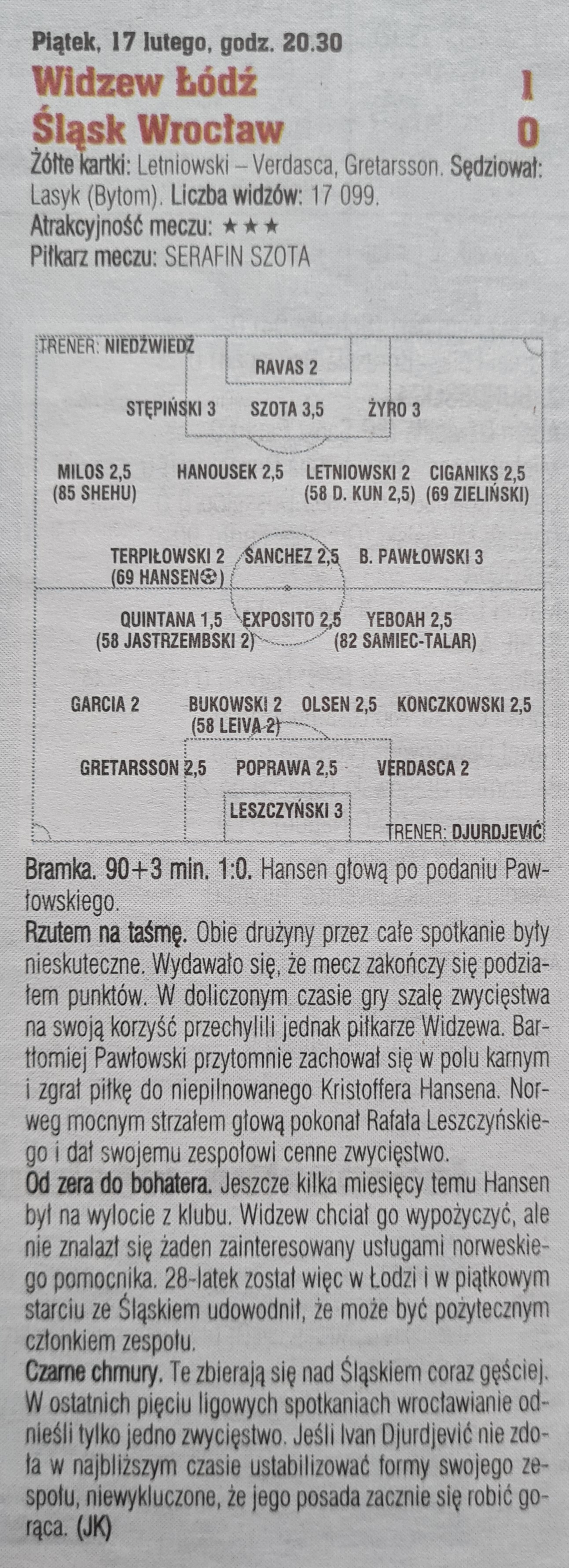 Widzew Łódź - Śląsk Wrocław 1:0 (17.02.2023) Piłka Nożna