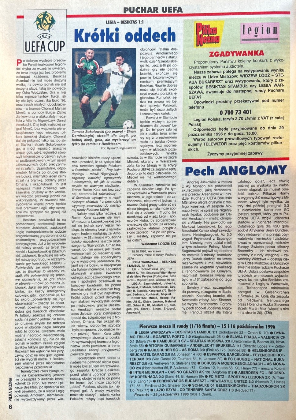 Piłka Nożna po meczu Legia Warszawa - Beşiktaş Stambuł 1:1 (15.10.1996)