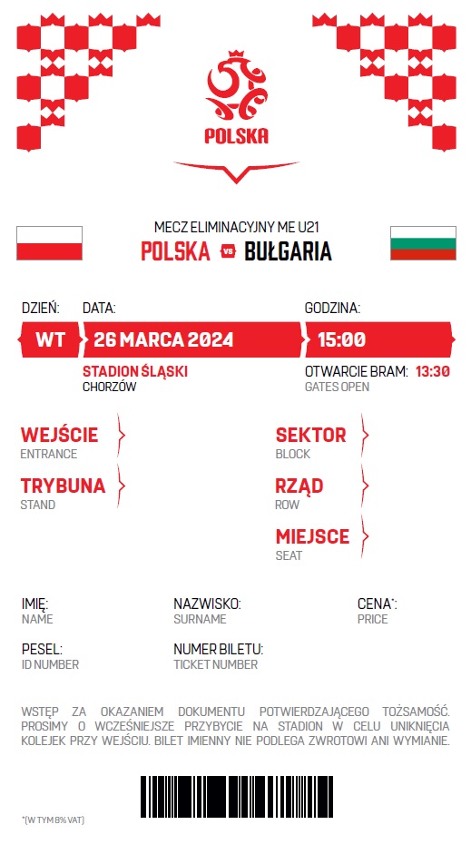 Bilety na mecz U21 Polska - Bułgaria 0:1 (26.03.2024)