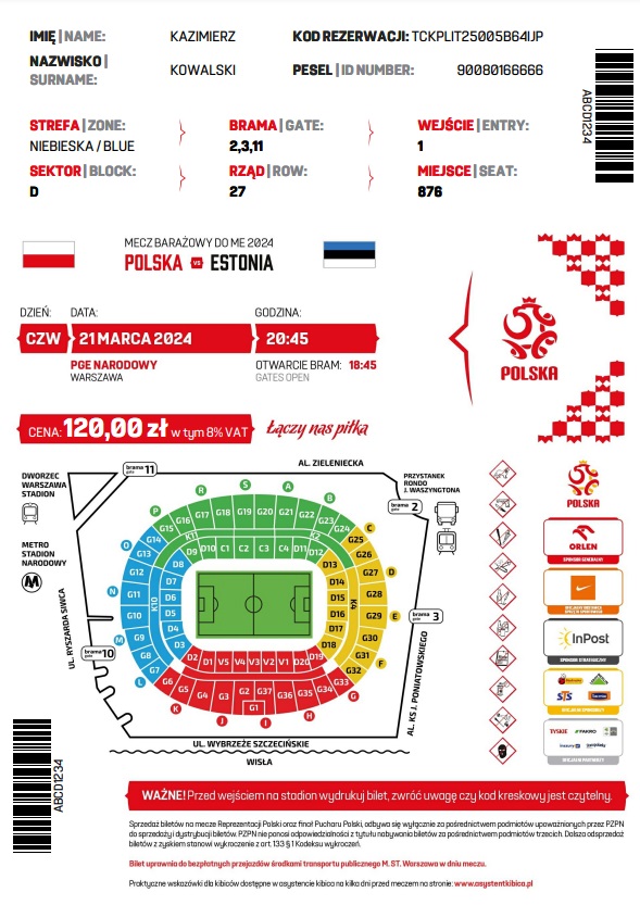 Polska - Estonia 5:1 (21.03.2023) Bilet internetowy