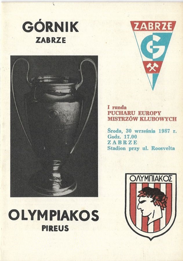 Program meczowy Górnik Zabrze - Olympiakos Pireus 2:1 (30.09.1987)
