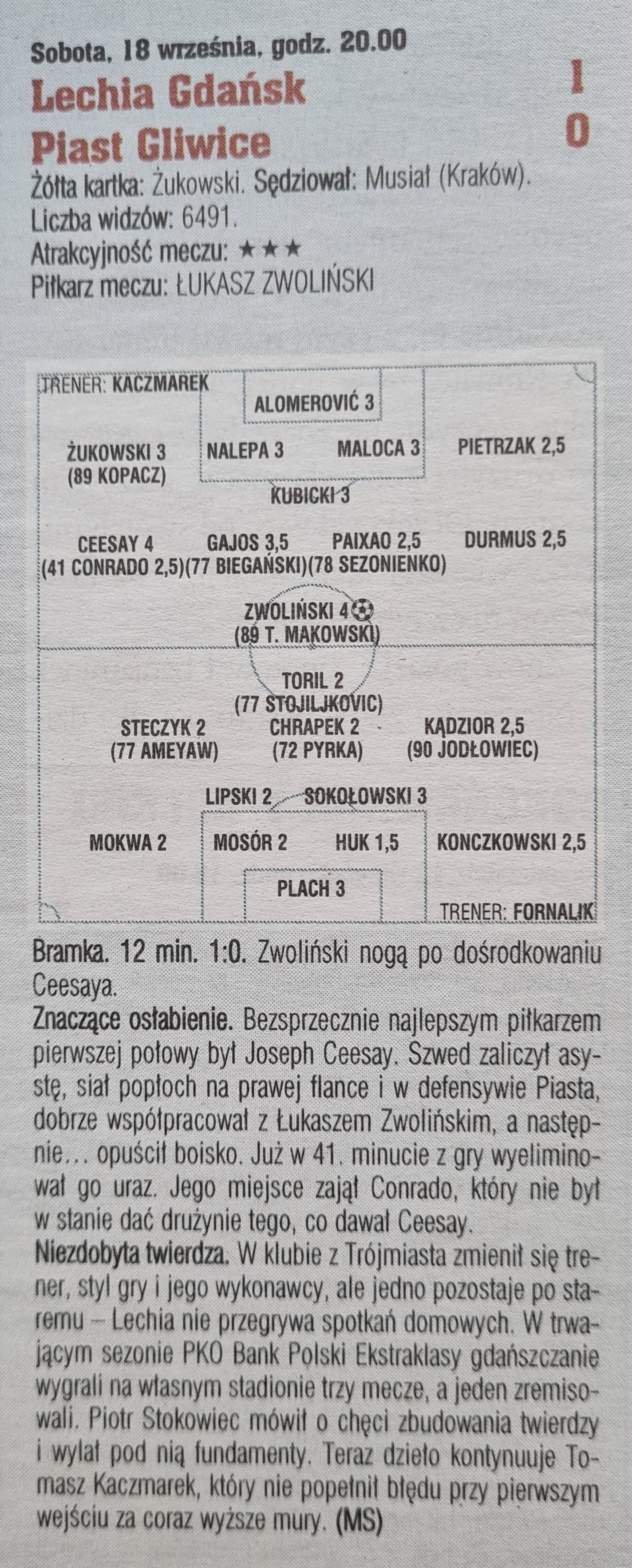 Lechia Gdańsk - Piast Gliwice 1:0 (18.09.2021)
