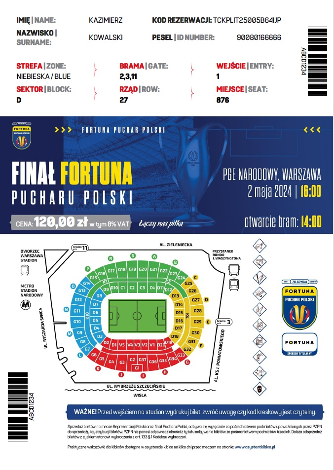 Bilet na pozostałe sektory z meczu Pogoń Szczecin - Wisła Kraków 1:2 pd. (02.05.2024)