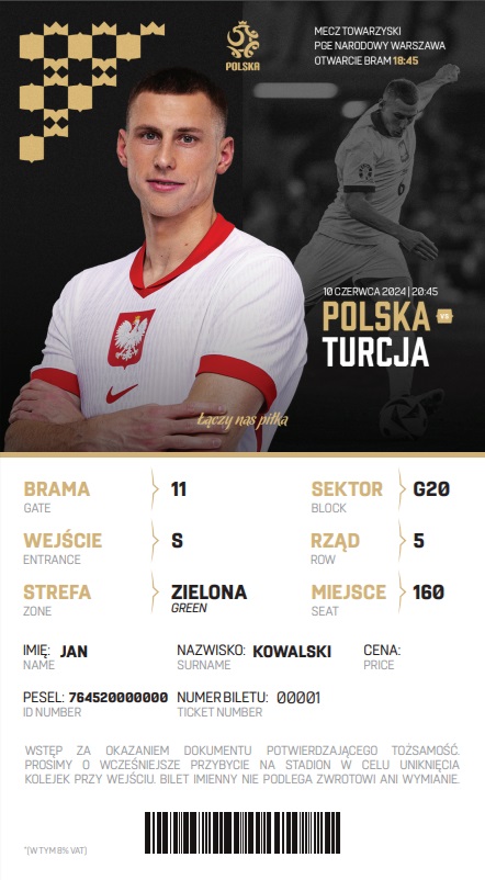 Polska - Turcja 2:1 (10.06.2024) Bilet kolekcjonerski