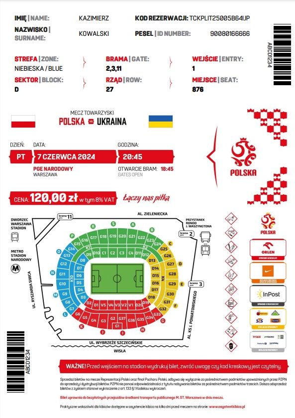 Polska - Ukraina 3:1, 07.06.2024 Ebilet