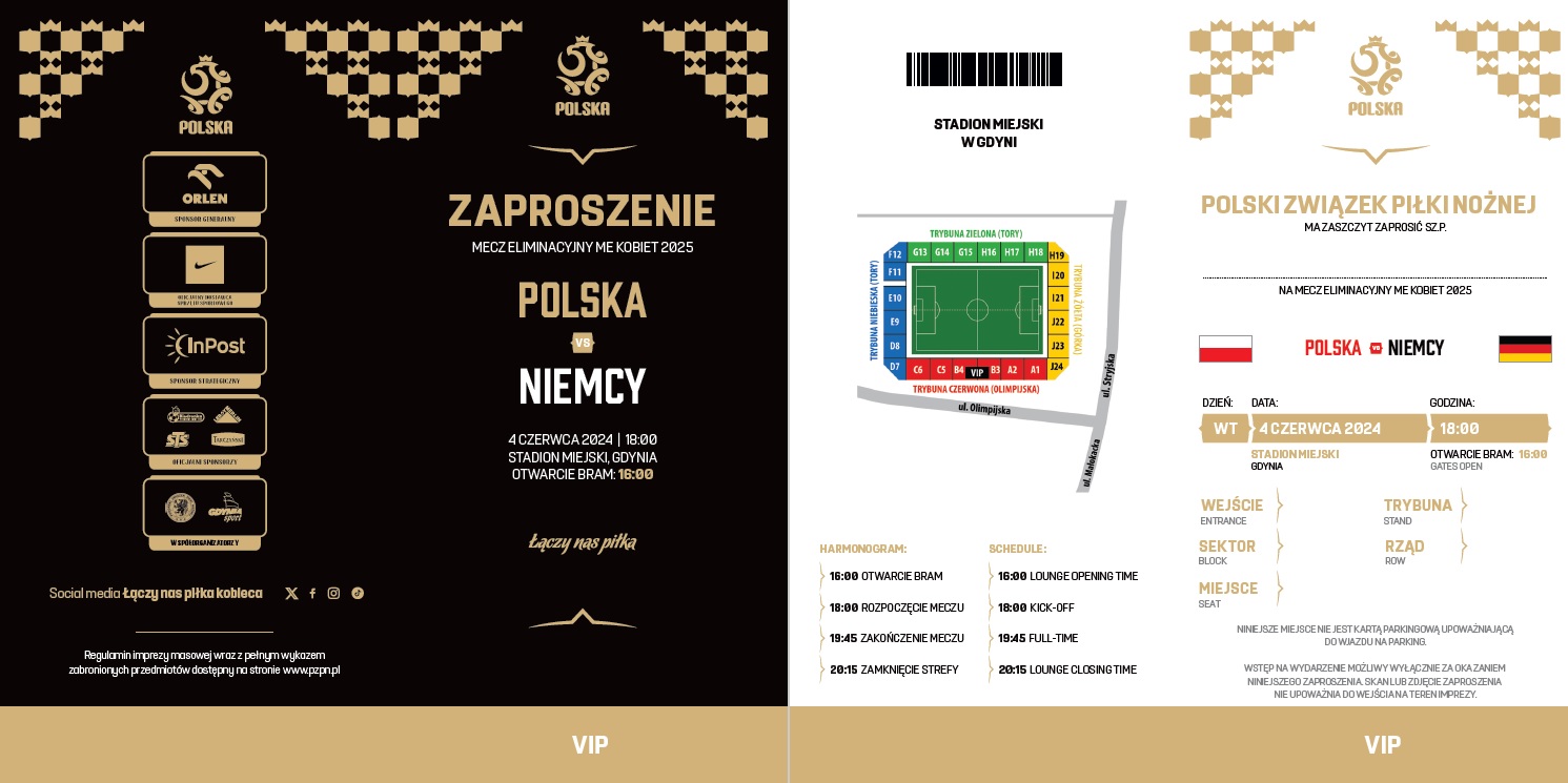 Zaproszenie na mecz kobiet Polska - Niemcy 1:3 (04.06.2024)