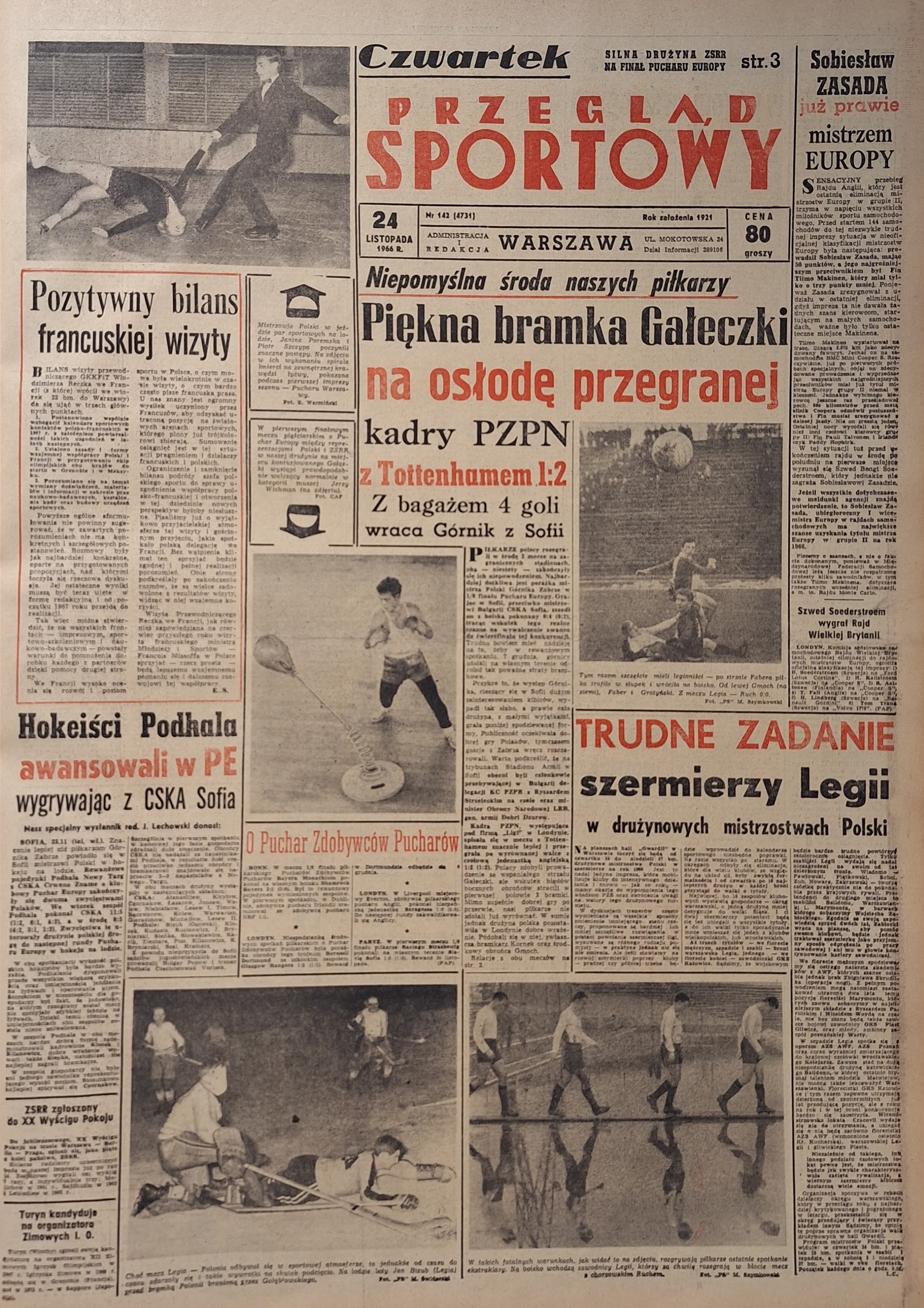 Przegląd Sportowy po meczu CSKA Sofia - Górnik Zabrze 4:0 (23.11.1966)