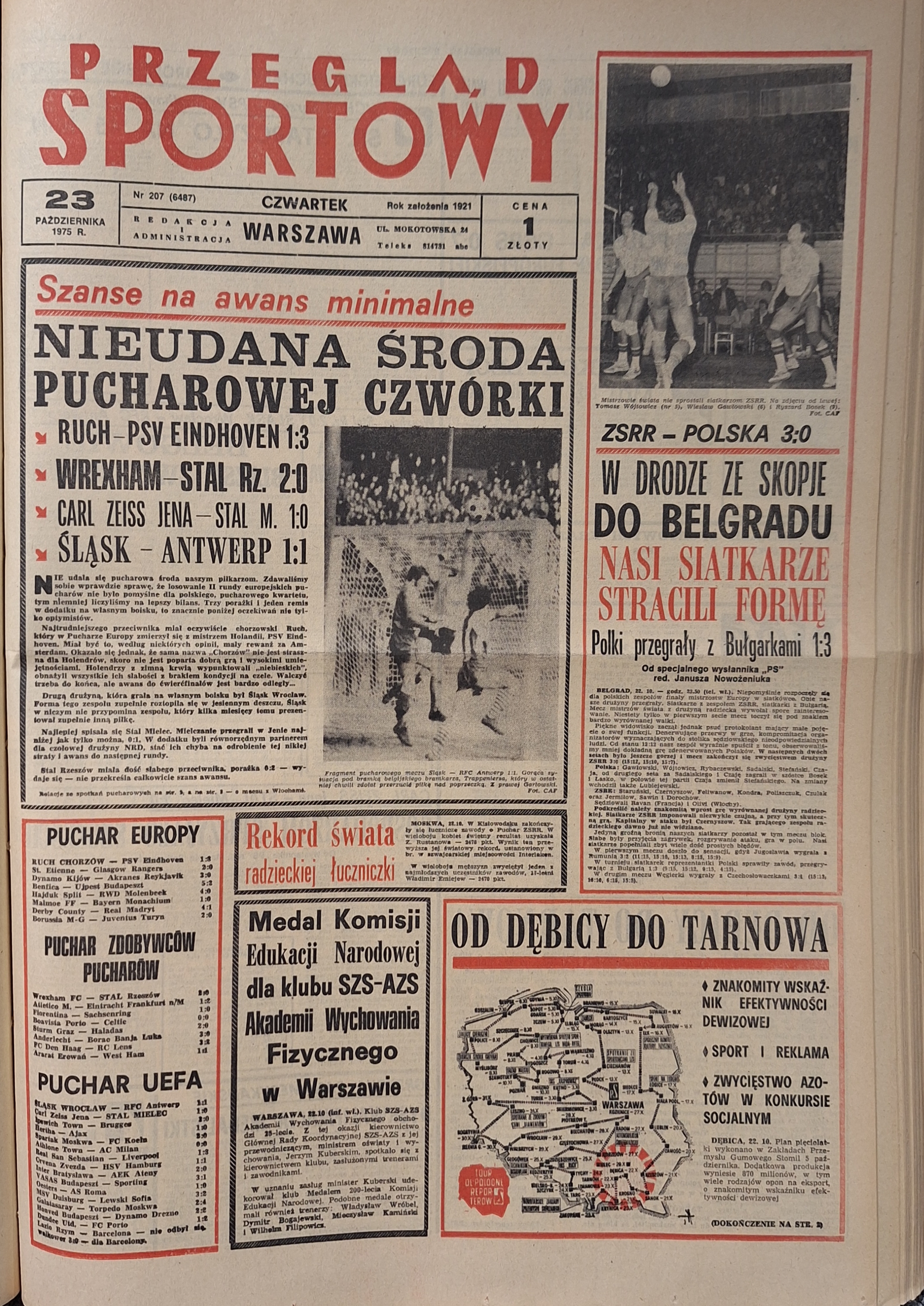 Przegląd Sportowy po meczu Wrexham FC - Stal Rzeszów 2:0 (22.10.1975)