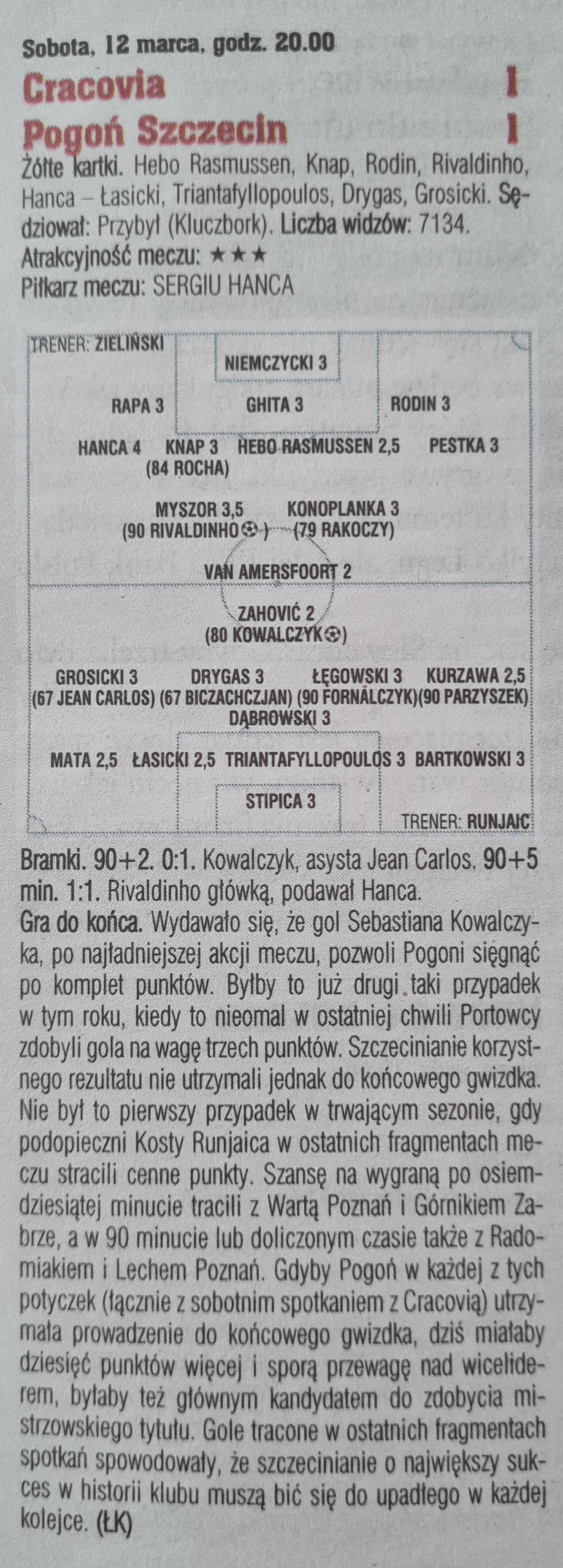 Cracovia - Pogoń Szczecin 1:1 (12.03.2022) Piłka Nożna