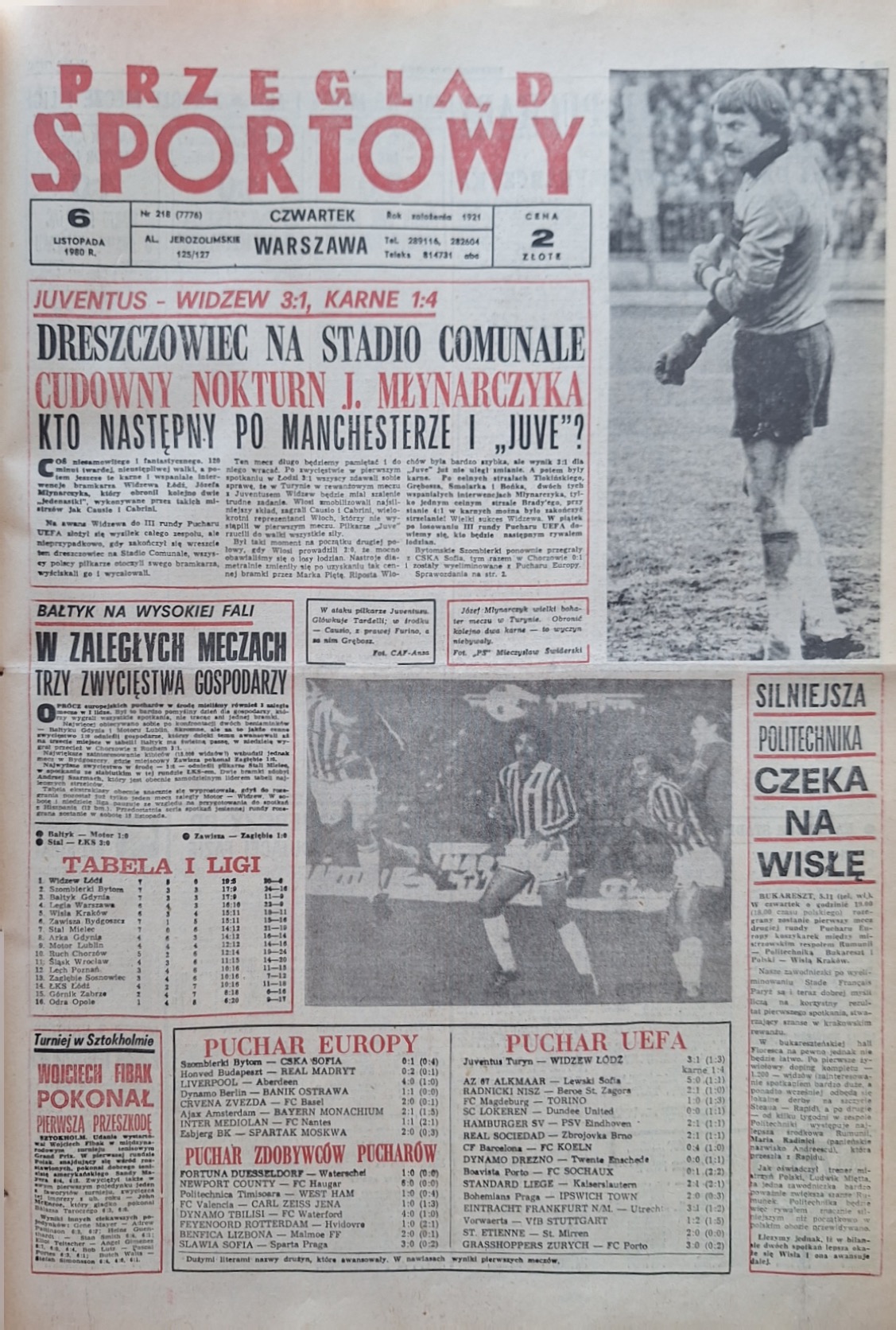 Przegląd Sportowy po meczu Juventus Turyn - Widzew Łódź 3:1, k. 1-4 (05.11.1980)