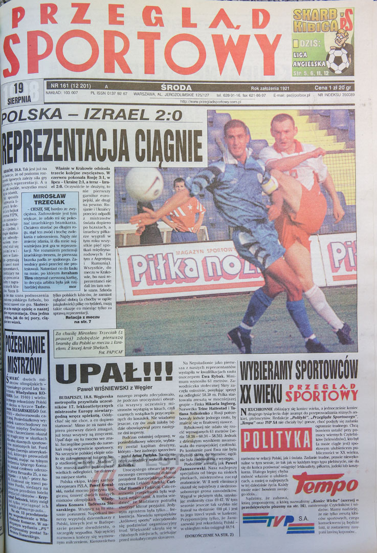 Przegląd Sportowy po meczu Polska - Izrael 2:0 (18.08.1998)