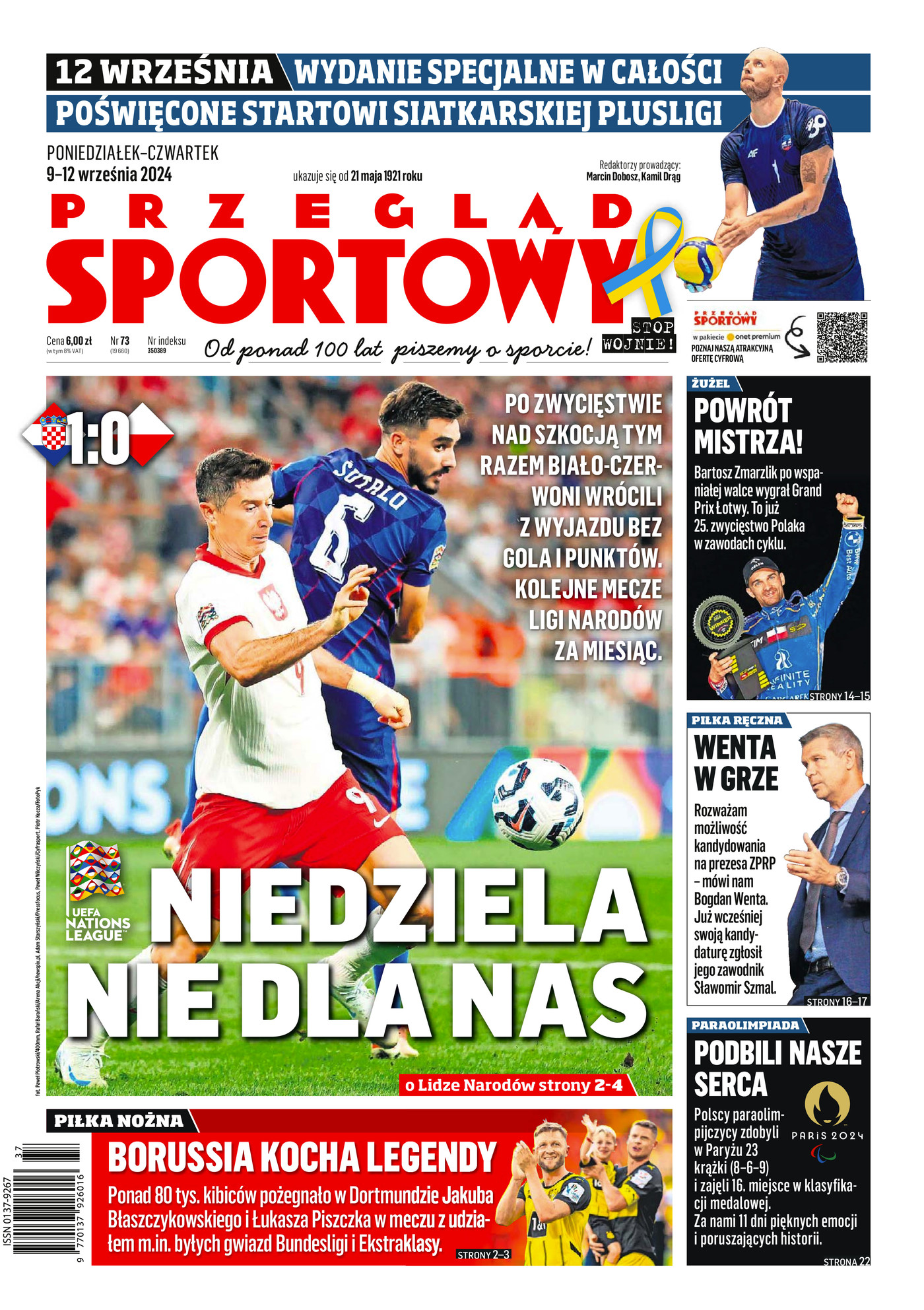 Przegląd Sportowy po meczu Chorwacja - Polska 1:0 (08.09.2024)