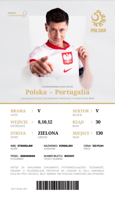 Polska - Portugalia 1:3 (12.10.2024) Bilet kolekcjonerski