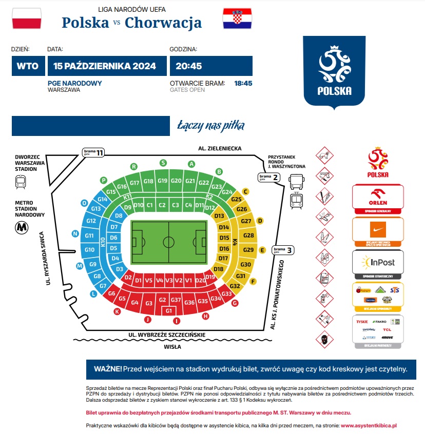 Polska - Chorwacja 3:3 (15.10.2024) Bilet print at home