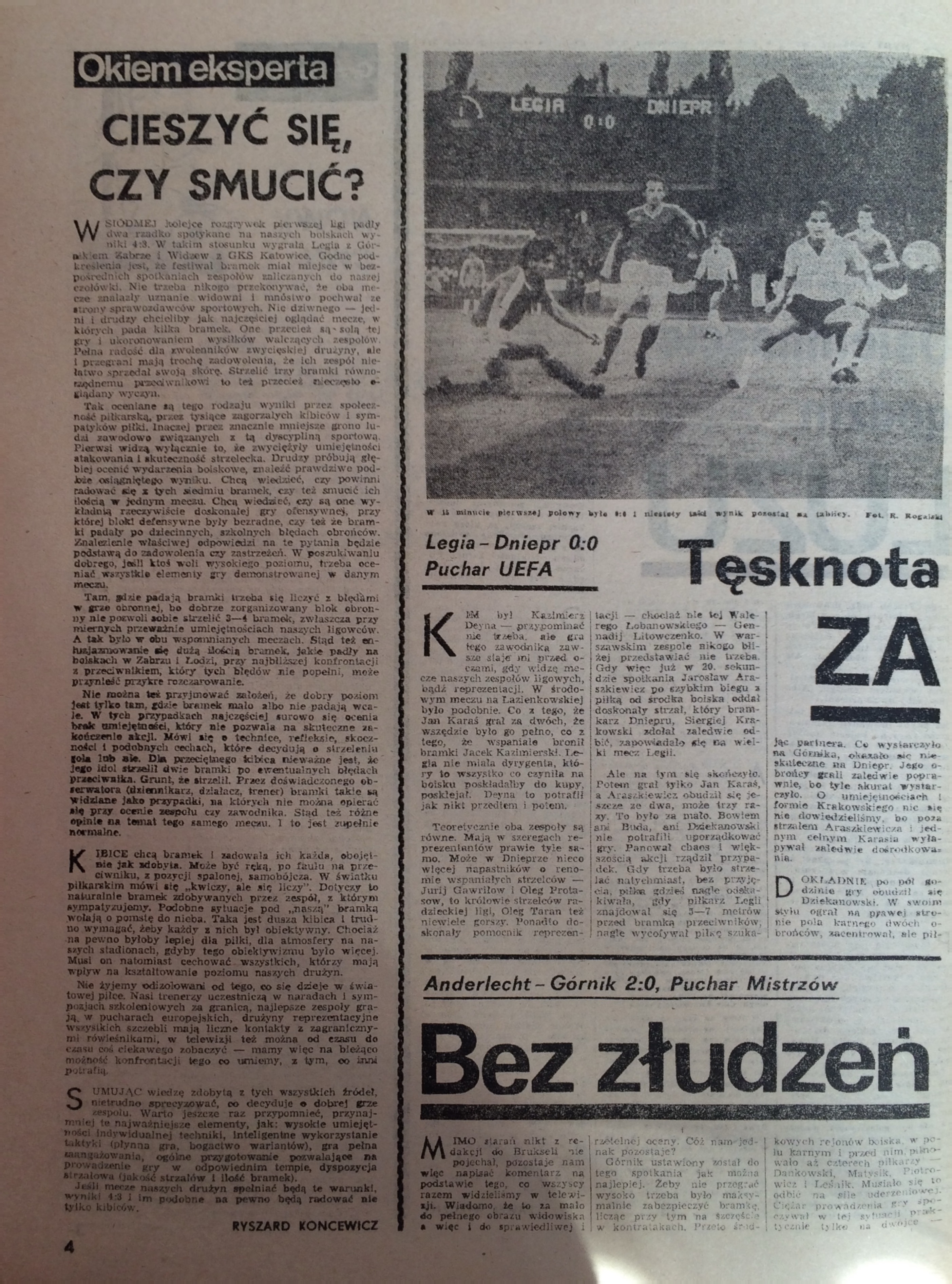 Piłka Nożna po meczu Legia Warszawa - Dnipro Dniepropietrowsk 0:0 (17.09.1986)