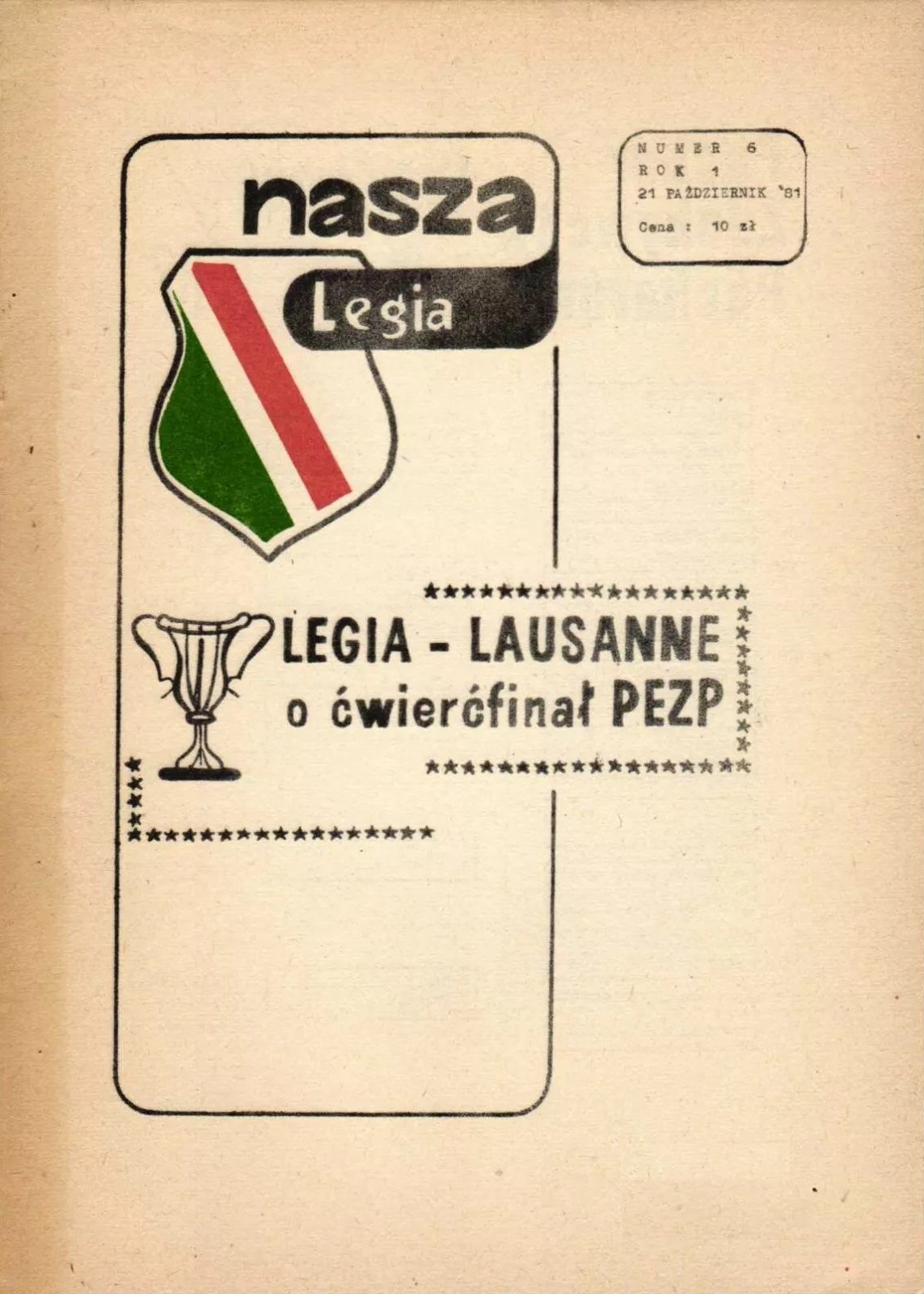 Program meczowy Legia Warszawa - Lausanne-Sports 2:1 (21.10.1981)