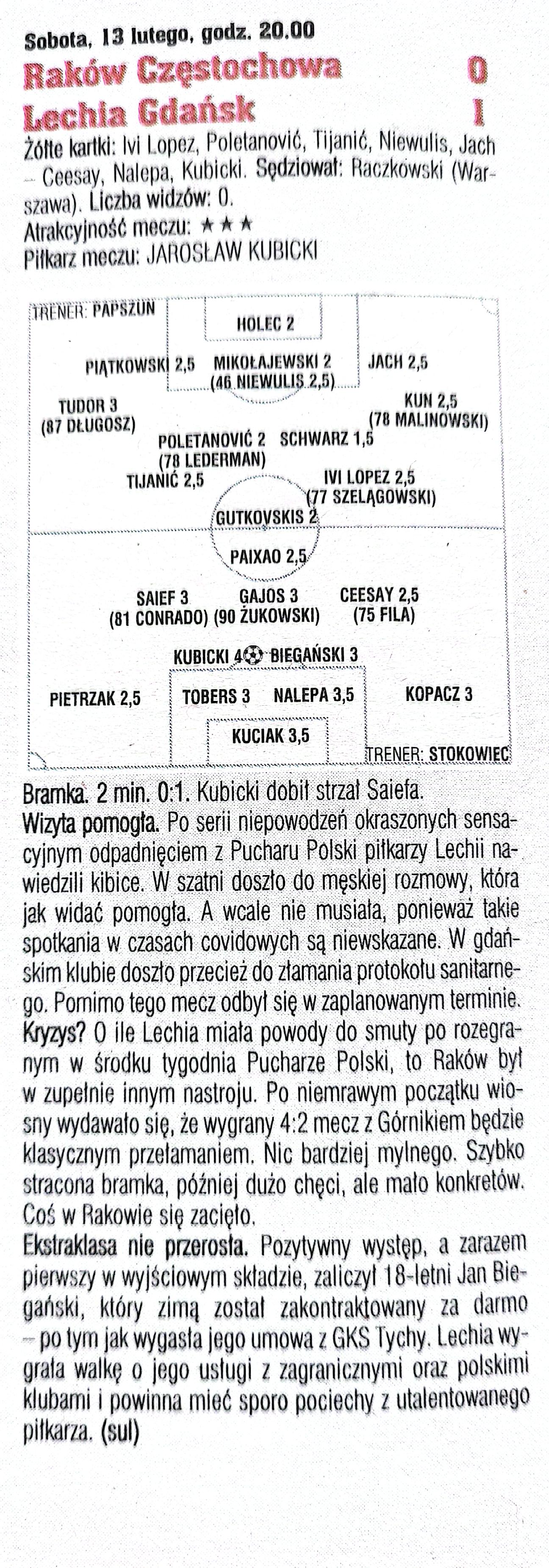 Raków Częstochowa - Lechia Gdańsk 0:1, 13.02.2021 Tygodnik Piłka Nożna