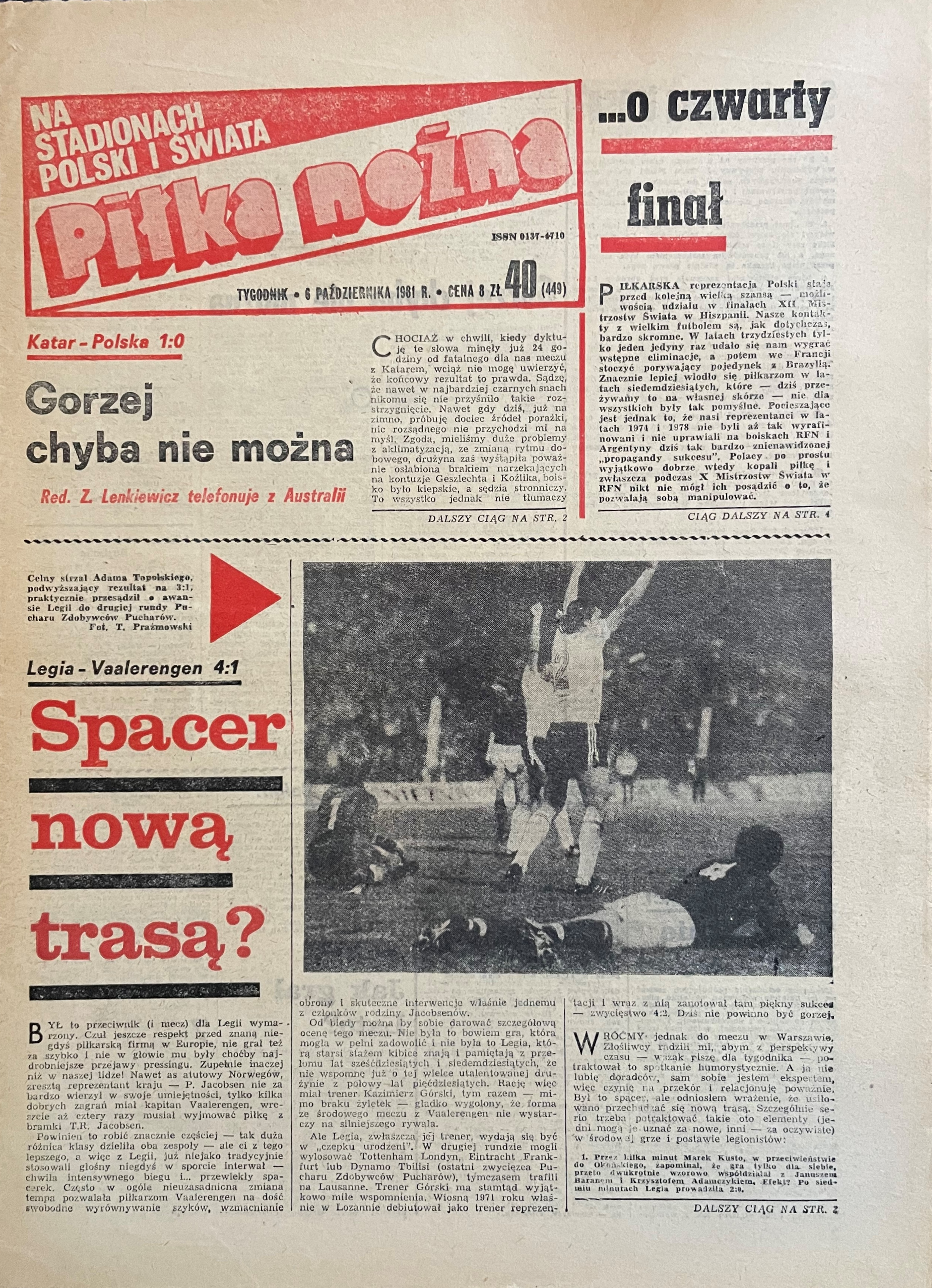 Piłka Nożna po meczu Legia Warszawa - Vålerenga Oslo 4:1 (30.09.1981)