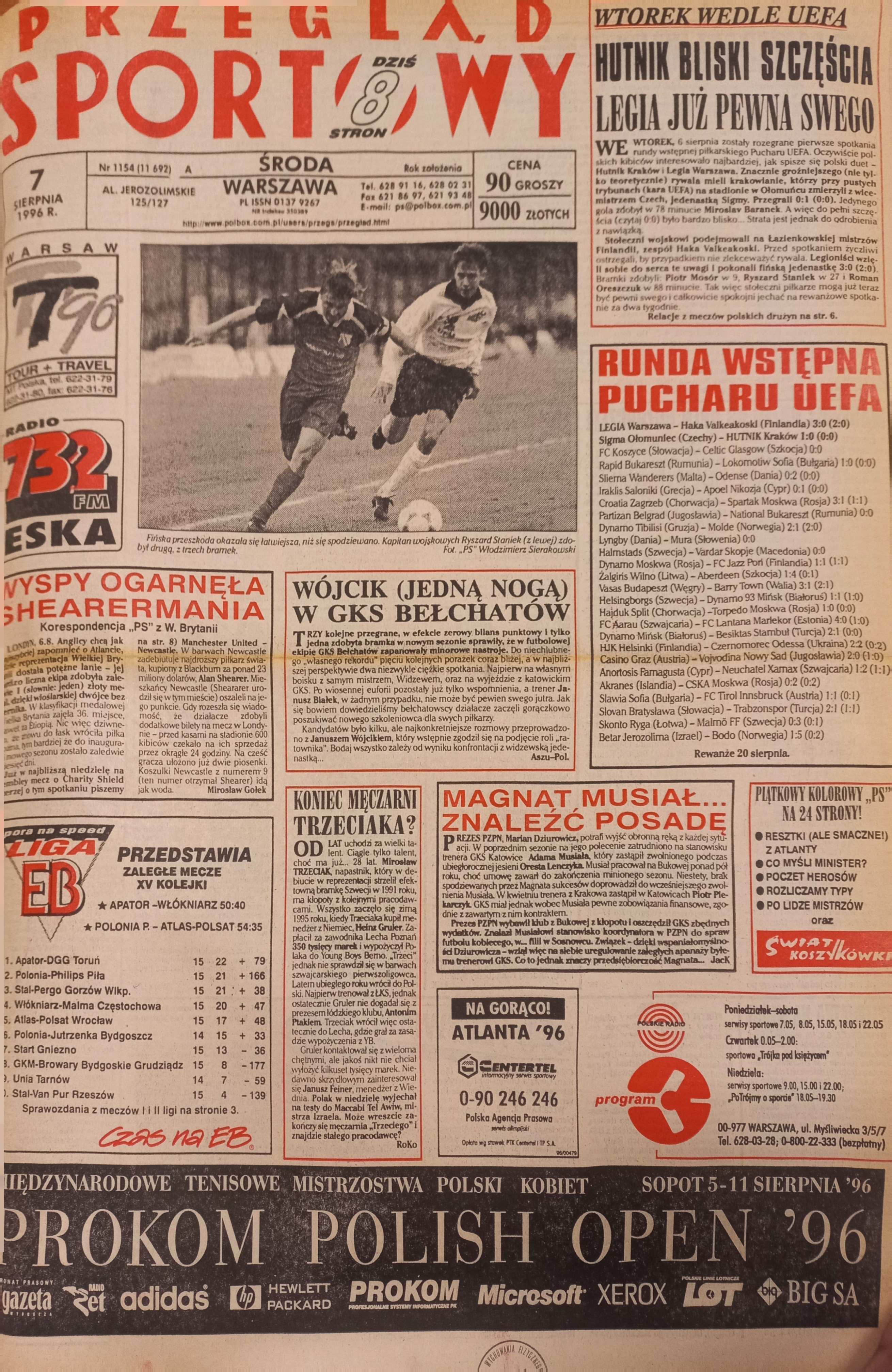 Przegląd Sportowy po meczu Legia Warszawa - FC Haka Valkeakoski 3:0 (06.08.1996)