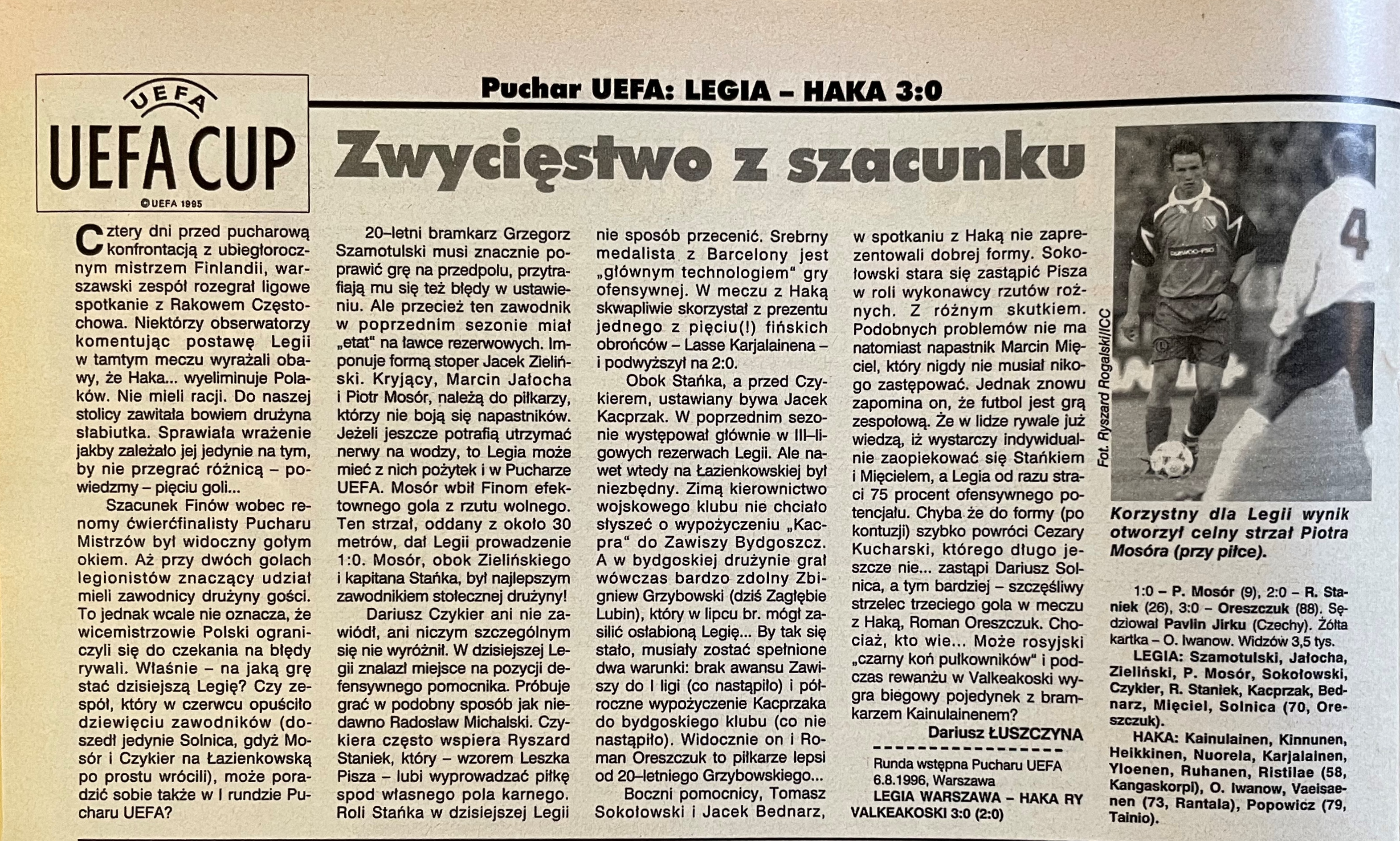 Piłka Nożna po meczu Legia Warszawa - FC Haka Valkeakoski 3:0 (06.08.1996)