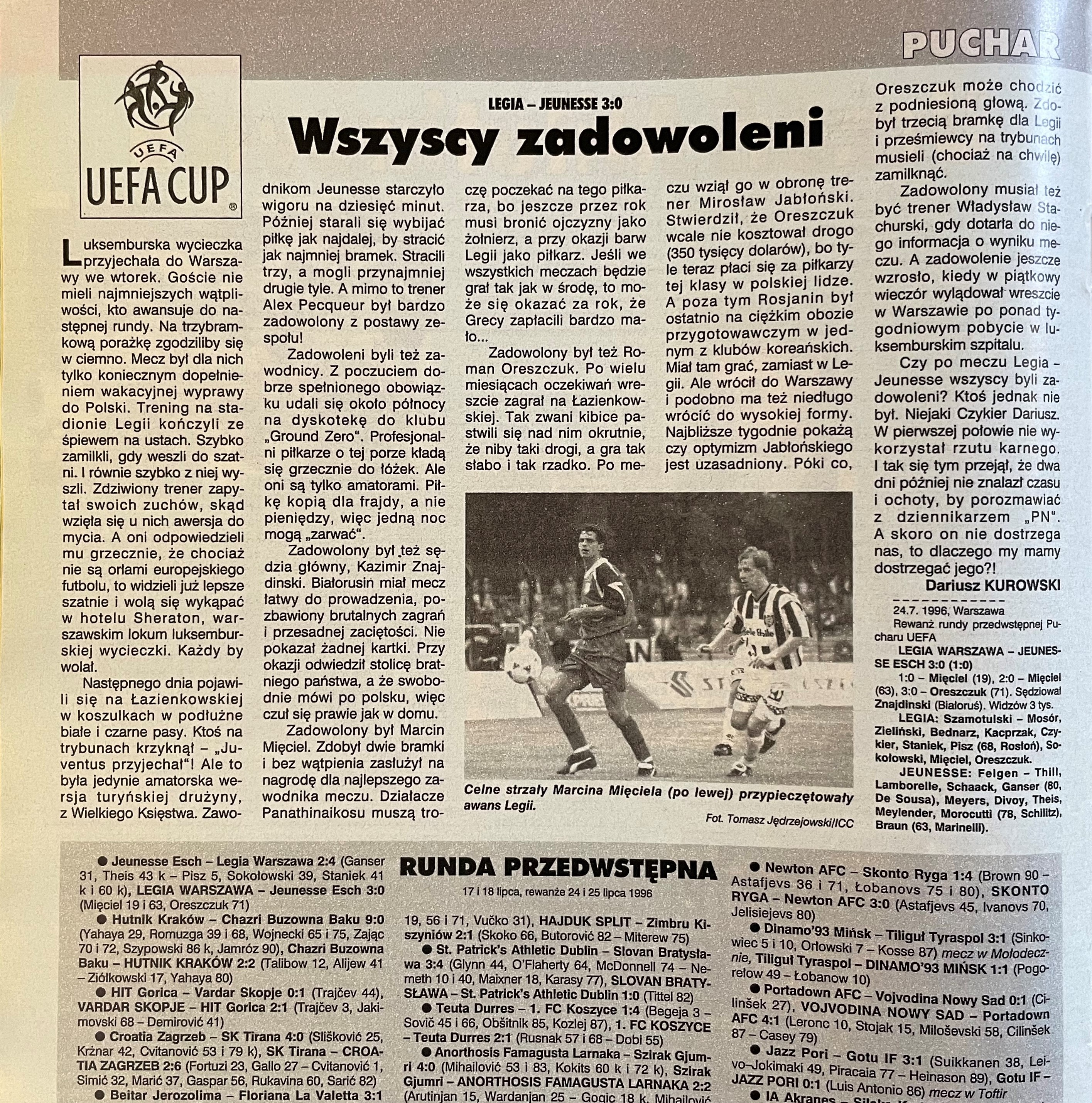 Piłka Nożna po meczu Legia Warszawa - Jeunesse Esch 3:0 (24.07.1996)