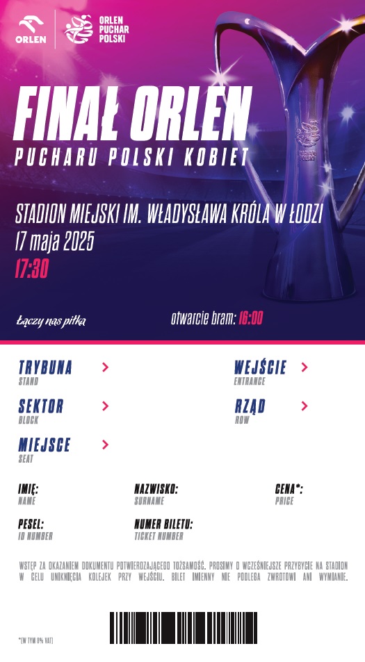 Bilet z meczu Czarni Sosnowiec - Pogoń Szczecin 1:1, k. 4-3 kobiety (17.05.2025)