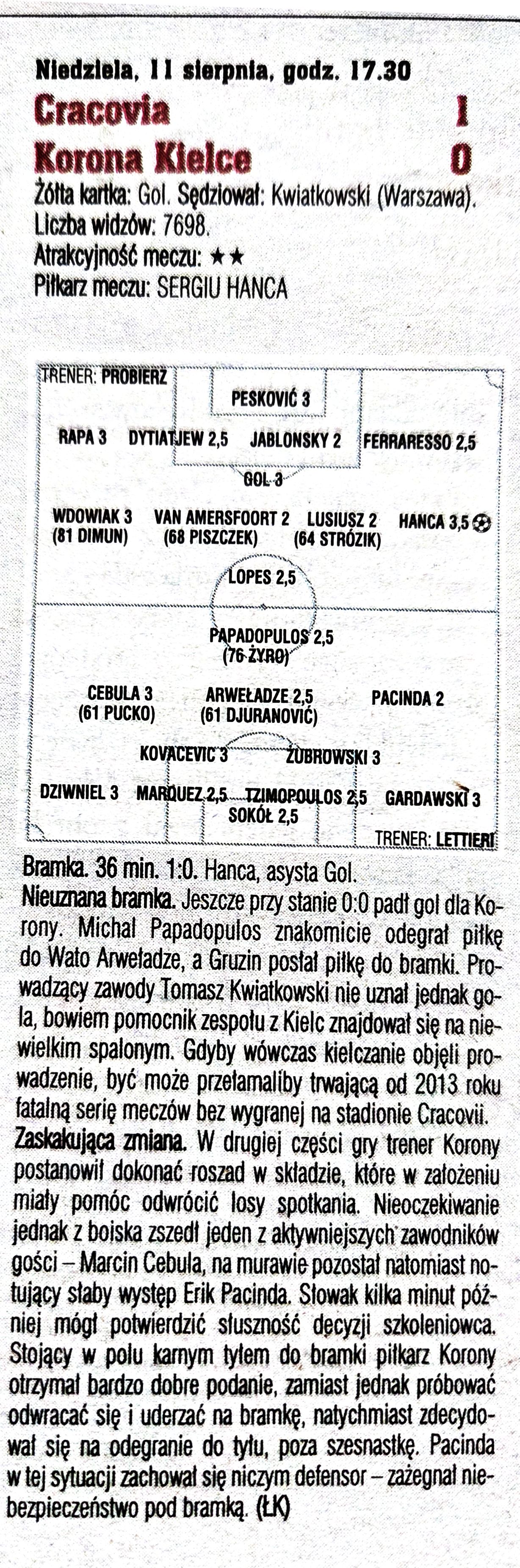 Cracovia - Korona Kielce 1:0, 11.08.2019 Tygodnik Piłka Nożna