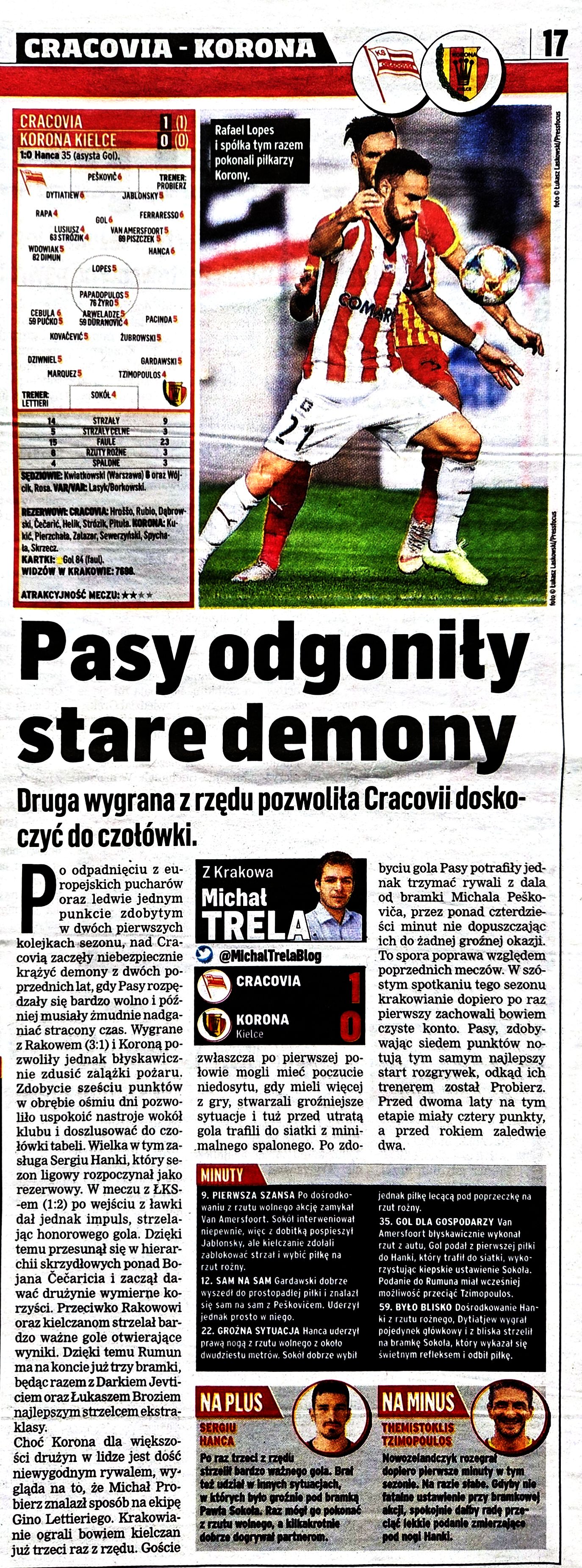 Cracovia - Korona Kielce 1:0, 11.08.2019 Przegląd Sportowy
